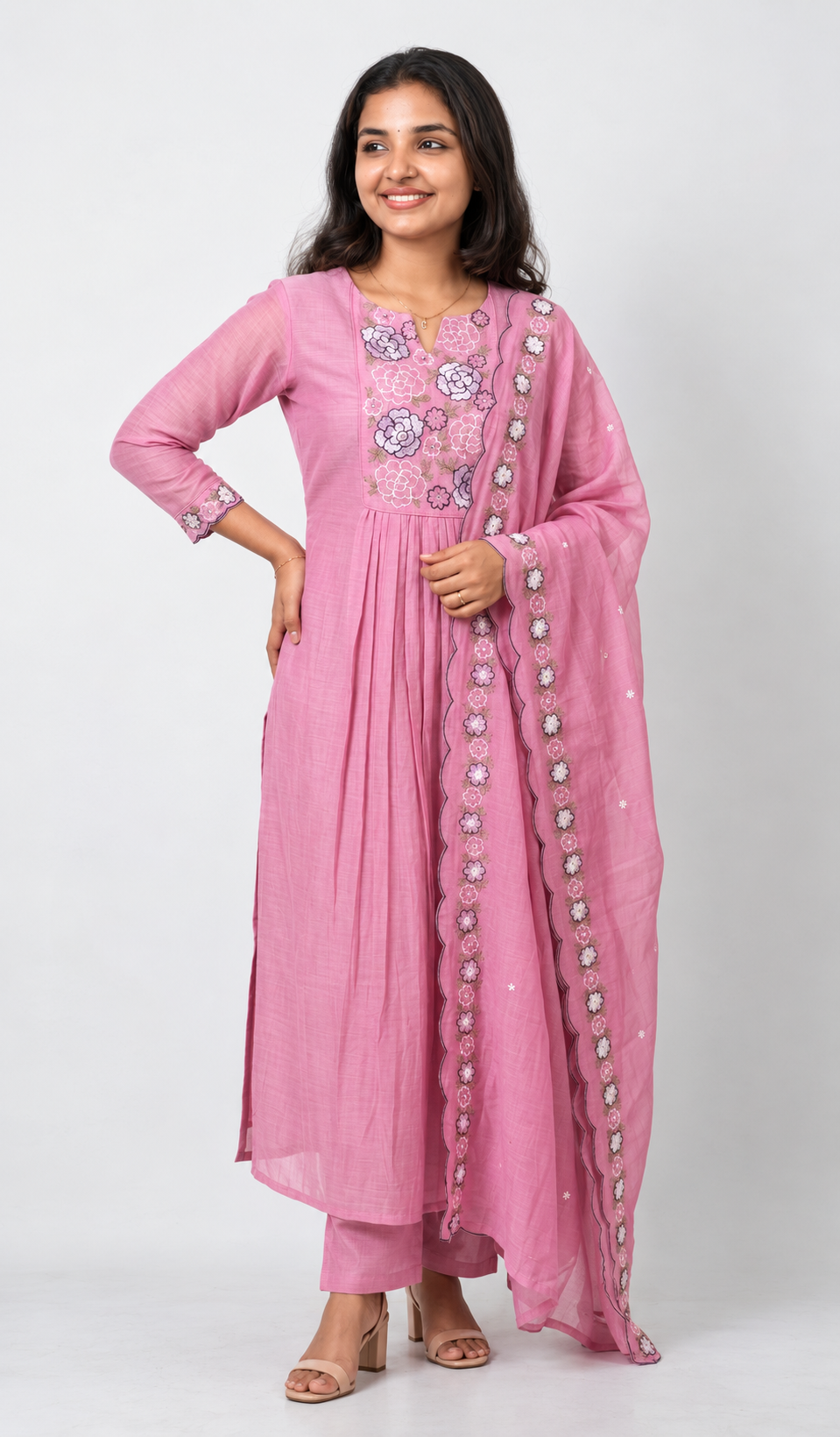 3 Pc Set Malai Chanderi Cotton Satin