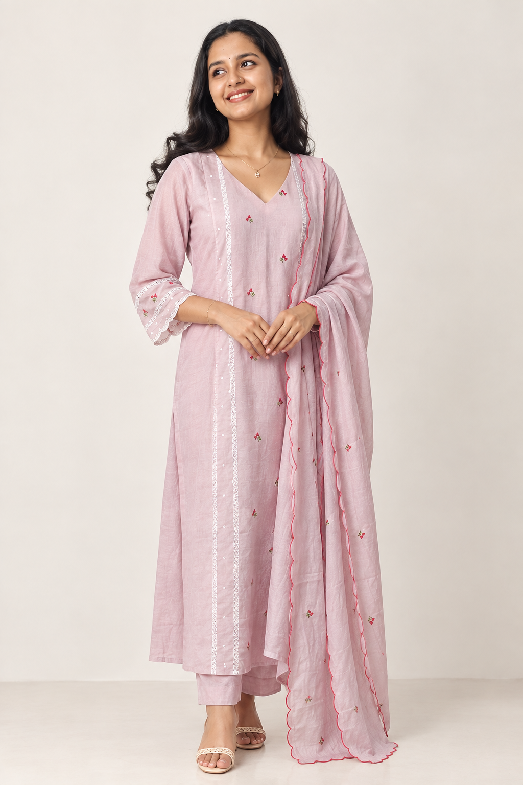 3 Pc Set Malai Chanderi Shantoon (+ Dupatta: Malai Chanderi)