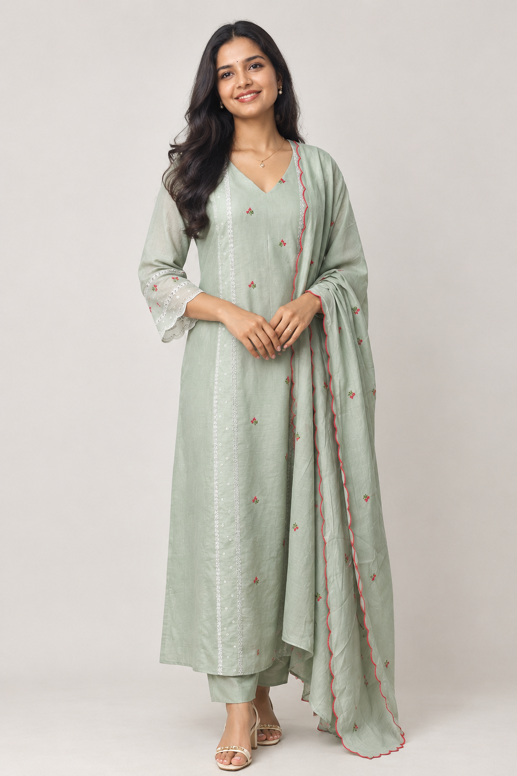 3 Pc Set Malai Chanderi Shantoon (+ Dupatta: Malai Chanderi)