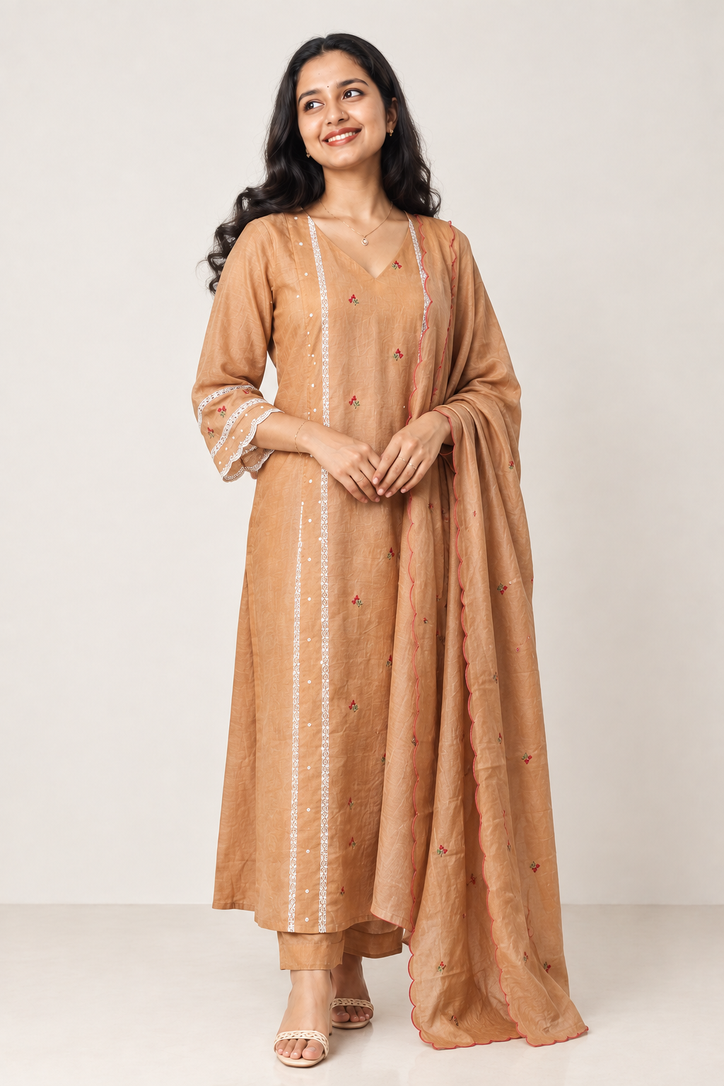 3 Pc Set Malai Chanderi Shantoon (+ Dupatta: Malai Chanderi)